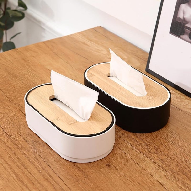 صندوق المناديل اليدوي الأبيض المصنوع من الخيزران متعدد الاستخدامات المحمول للغرفة السيارة والاستخدام اليومي - Image 5